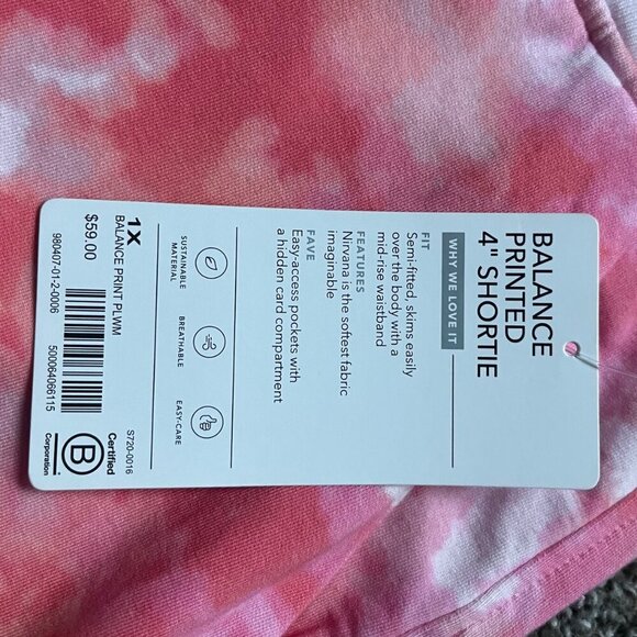 NWT Plus Sized Athleta Balance Printed 4” Shortie, Pink Orange Tie-Dye, Size 1X - Picture 6 of 6